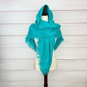 Glentex Large Square Scarf Wrap Shawl Turquoise Vintage Made in Japan 47x47"